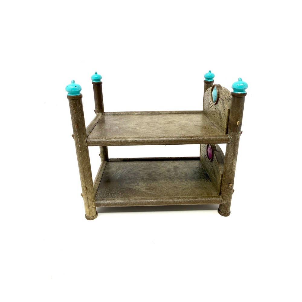 Lil Woodzeez Bunk Bed Brown Teal Acorn Finials Woodland Dollhouse Furniture Toy